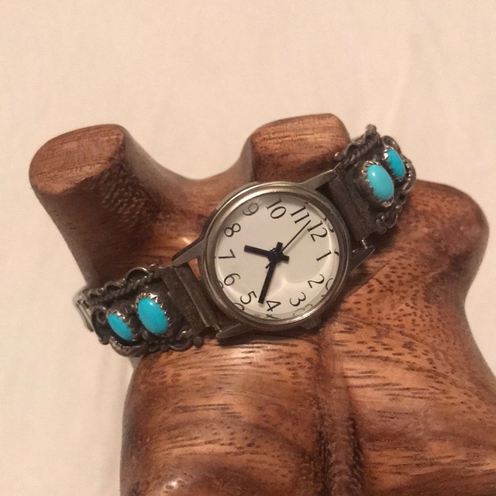 Native Turquoise Silver Watch old Pawn heavy well made very high quality detaile